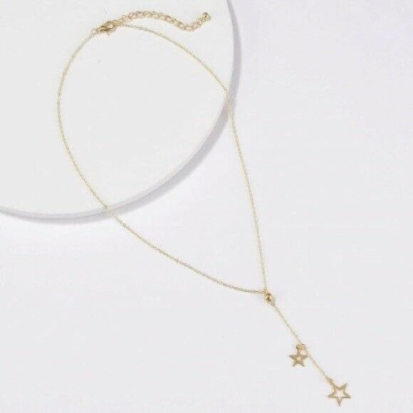 Gold Dangle Star Layered Necklace Trendy Fun - Picture 3 of 4